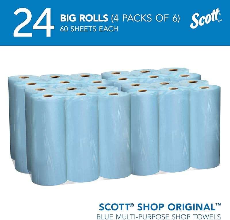 Scott Shop Original Blue Towels (55990), Large 9.4”x11 Cloth-like Paper Towel, 4 packs of 6 (60 Sheets/Roll, 24 Big Rolls/Case, 1,440 Sheet Total) - Image 2