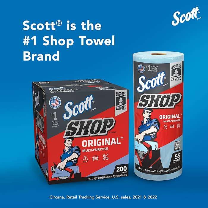 Scott Shop Original Blue Towels (55990), Large 9.4”x11 Cloth-like Paper Towel, 4 packs of 6 (60 Sheets/Roll, 24 Big Rolls/Case, 1,440 Sheet Total) - Image 3