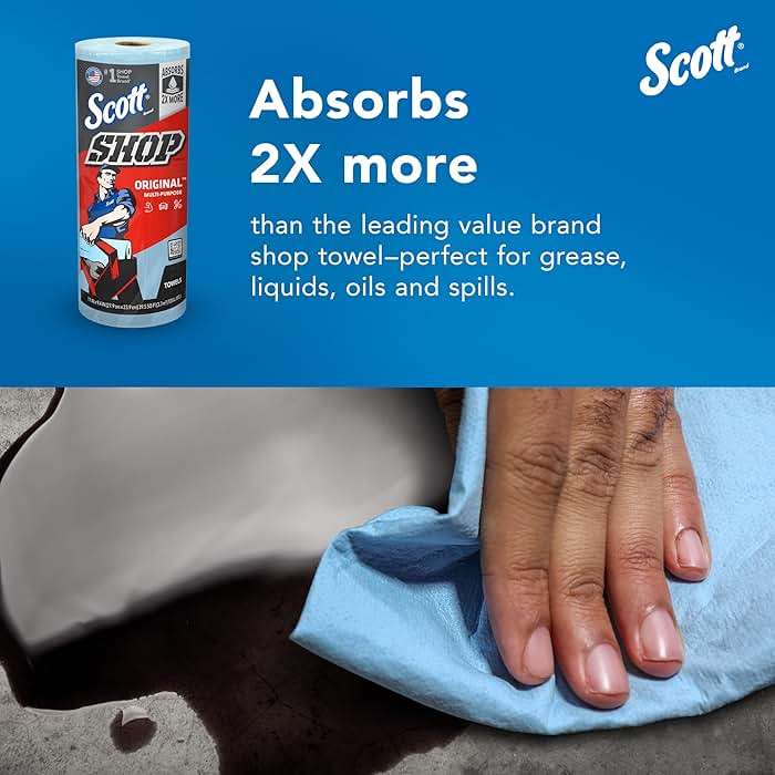 Scott Shop Original Blue Towels (55990), Large 9.4”x11 Cloth-like Paper Towel, 4 packs of 6 (60 Sheets/Roll, 24 Big Rolls/Case, 1,440 Sheet Total) - Image 7