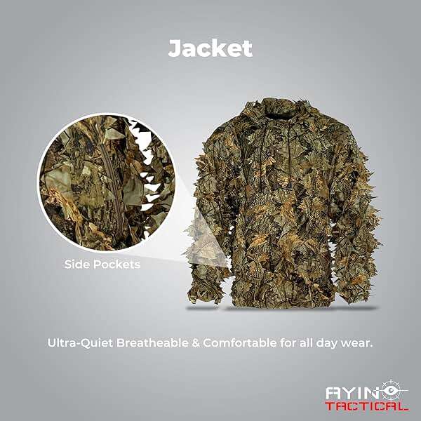 AYIN Ghillie Suit for Men – 3D Leafy Camo Hunting Suit with Hood for Turkey Hunting & Airsoft - Image 3