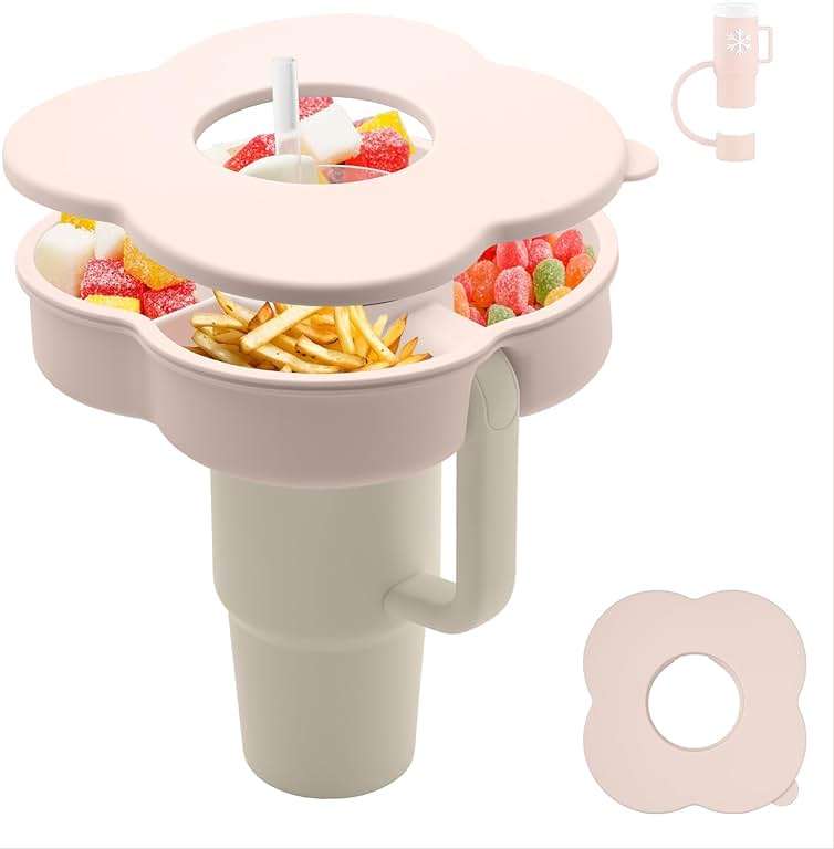 Zonyee Snack Bowl with Lid for Stanley 30 oz Tumbler with Handle, Silicone Snack Tray Snack Ring for Stanley Cup Accessories, Suitable for Car Cup Holder or Outdoor, Rose Quartz - Image 1