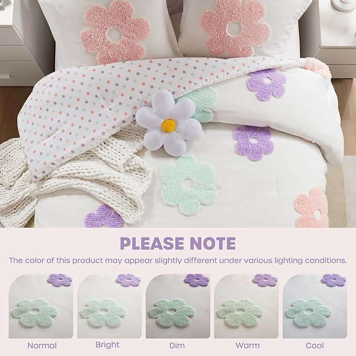 Intelligent Design Kids Full Comforter Set for Girls, Tufted Chenille Floral Comforter Set Queen, Lightweight Polka Dot Reversible Bed Set, Shams, Pillow, Gracie, Full/Queen White/Purple 4 Piece - Image 7