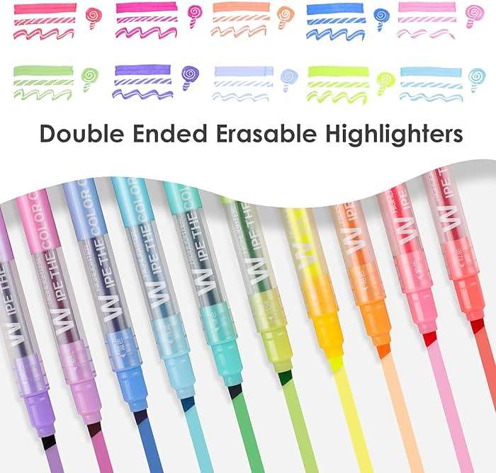 HANKU Erasable Highlighters, Dual Tip 10 Pack Highlighters Assorted Colors Erasable, Smooth Writing Book Journaling No Bleeding Highlighter Pens for Bible Journal Planner - Image 2