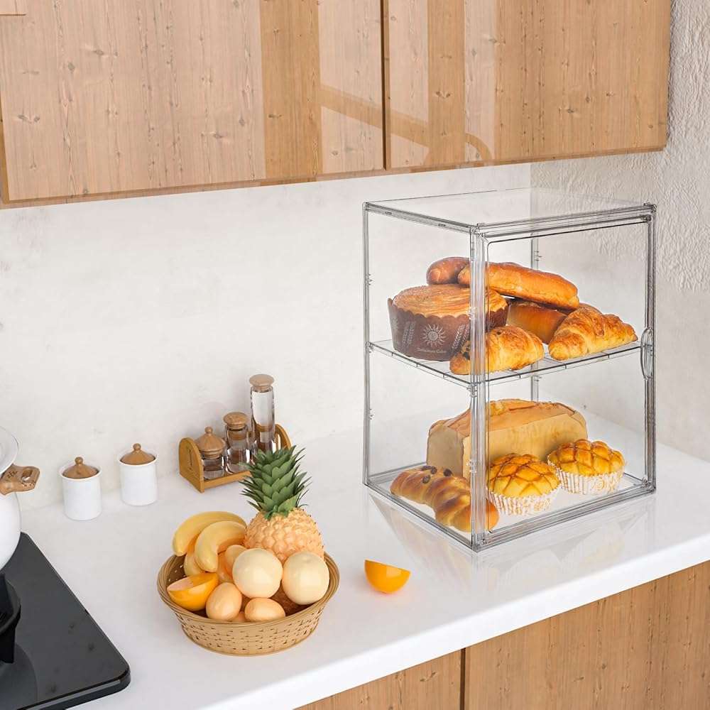 Large Bread Box for Kitchen Countertop, Pantry Organizers and Storage - Clear Loaf Bread Storage Container, Double Layer Bread Boxes for Kitchen Counter, Bread Keeper for Homemade Bread - Image 5