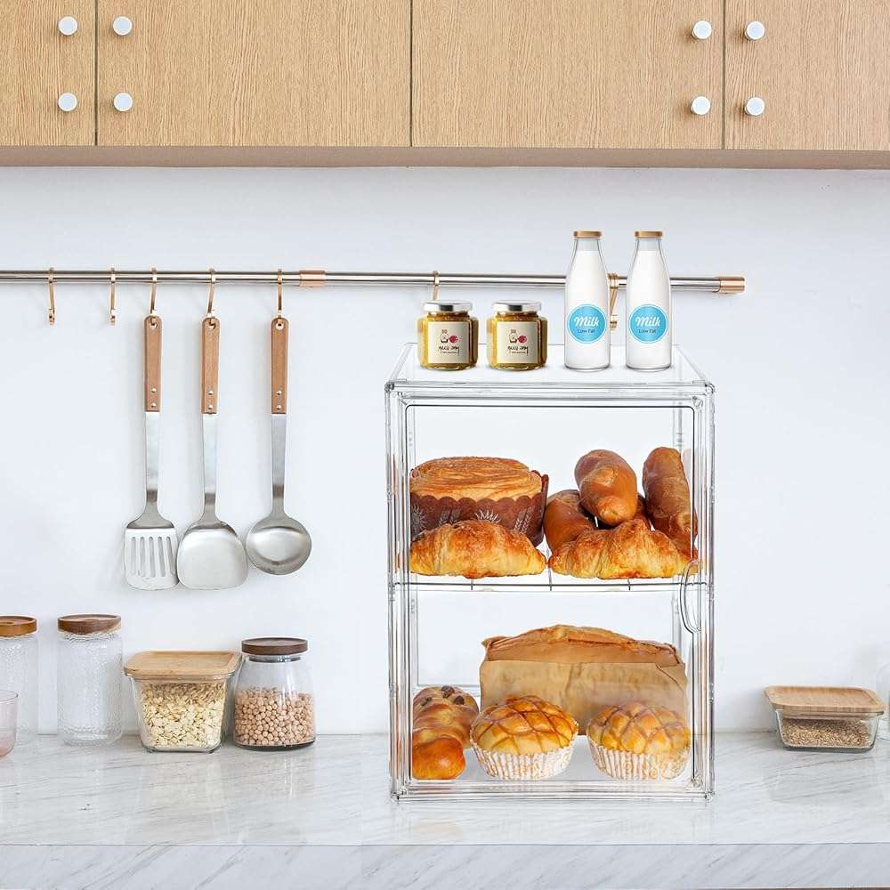 Large Bread Box for Kitchen Countertop, Pantry Organizers and Storage - Clear Loaf Bread Storage Container, Double Layer Bread Boxes for Kitchen Counter, Bread Keeper for Homemade Bread - Image 6