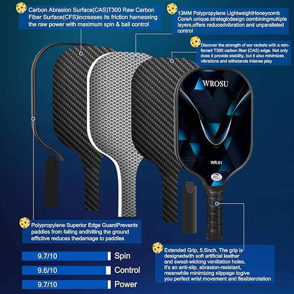 Carbon Fiber Pickleball Paddles Set of 4 or 2 Rackets,USAPA Approved Pickleballs Equipment with Balls,Bag,Accessories,Carbon Fiber T300 Lightweight Pickleball Racquet Set for Men,Women,Kids,Adults - Image 4