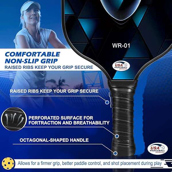 Carbon Fiber Pickleball Paddles Set of 4 or 2 Rackets,USAPA Approved Pickleballs Equipment with Balls,Bag,Accessories,Carbon Fiber T300 Lightweight Pickleball Racquet Set for Men,Women,Kids,Adults - Image 5