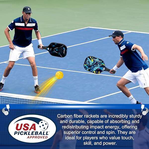 Carbon Fiber Pickleball Paddles Set of 4 or 2 Rackets,USAPA Approved Pickleballs Equipment with Balls,Bag,Accessories,Carbon Fiber T300 Lightweight Pickleball Racquet Set for Men,Women,Kids,Adults - Image 8