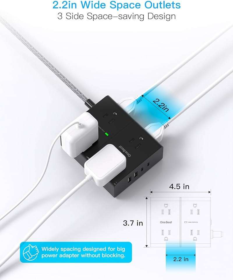 Surge Protector Power Strip 25 Ft Cord, Ultra Thin Flat Extension Cord with 8 Outlets 4 USB Ports(2 USB C), Flat Plug Power Strip, 25 Ft Long Braided Power Cord for College Dorm Room Essentials-BK - Image 6