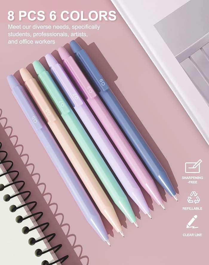 Ponditni 20PACK Mechanical Pencil, 8Pcs 0.5 0.7mm Mechanical Pencils Set With Eraser and 480 Pcs Refills, Cute Colored Preppy School Supplies Gift for Girls Writing - Come With Custom Case - Image 3