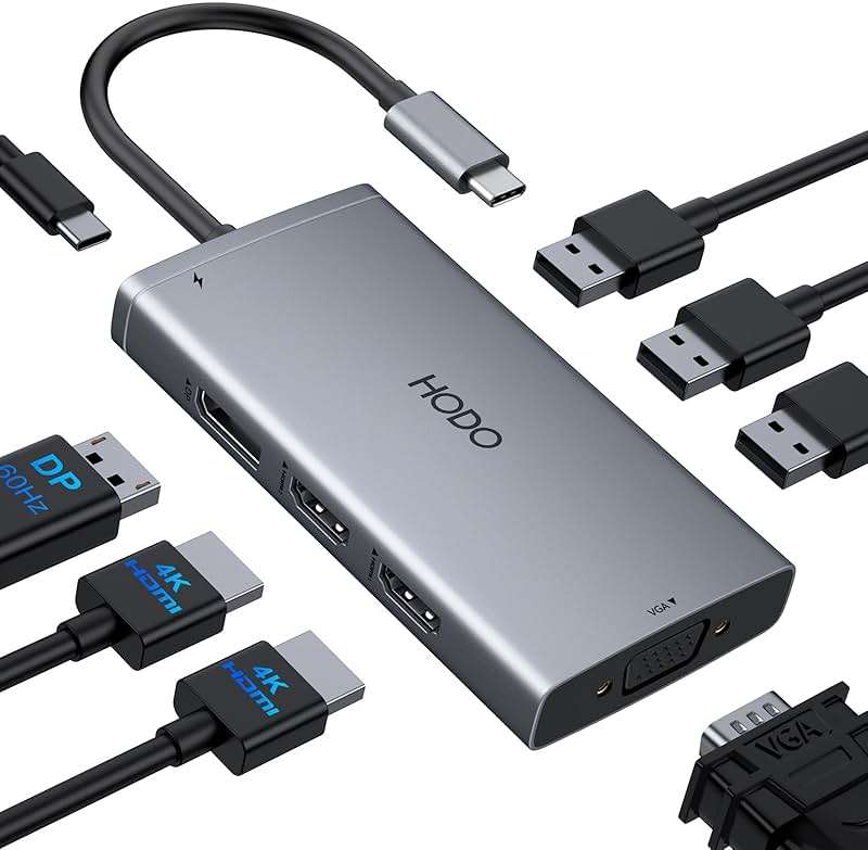 USB C Docking Station Dual Monitor Adapter for Dell HP, Laptop Docking Station 3 Monitors Quad Display USB C Hub Dongle to 4K HDMI+DP+VGA,3 USB2.0,100W PD,8 in 1 Thunderbolt Dock for Lenovo,Surface - Image 1