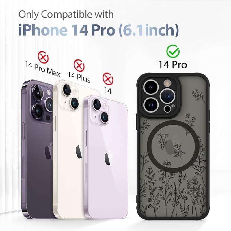 AIGOMARA Magnetic Case for iPhone 14 Pro [Compatible with MagSafe] Cute Black Flower Floral for Women Girls Soft TPU Bumper Hard PC Back Anti-Fall Shockproof Protective Slim Cover - Image 7