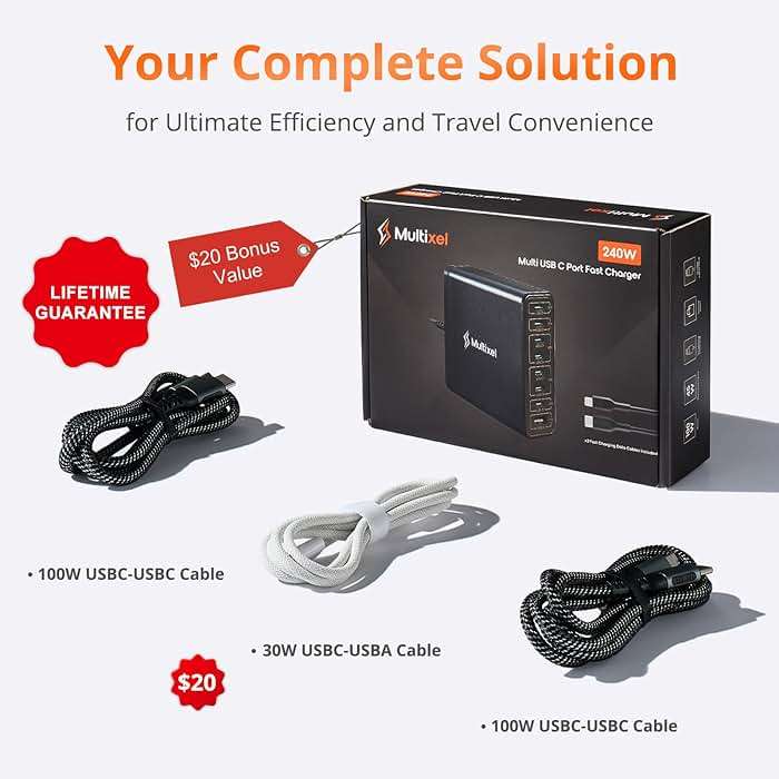Upgraded 240W 8 Ports GaN Charger, USB Charging Hub, Multi USB C Charger Station, USB-C Charging Hub for MacBook Pro/Air/iPad Pro/iPhone/Samsung Galaxy Note - Image 3