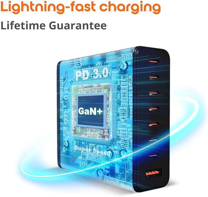 Upgraded 240W 8 Ports GaN Charger, USB Charging Hub, Multi USB C Charger Station, USB-C Charging Hub for MacBook Pro/Air/iPad Pro/iPhone/Samsung Galaxy Note - Image 6