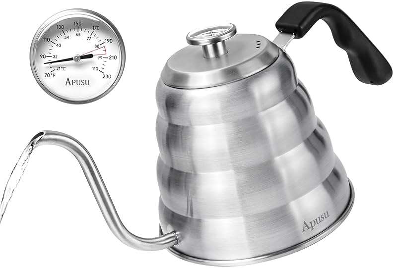 Gooseneck Kettle for Manual Drip Coffee & Tea 40oz Stainless Steel Pour Over Coffee Kettle with Thermometer Tea Kettle for Stovetop,1200ml,6 Cup,Silver,1Pack - Image 1