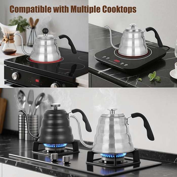 Gooseneck Kettle for Manual Drip Coffee & Tea 40oz Stainless Steel Pour Over Coffee Kettle with Thermometer Tea Kettle for Stovetop,1200ml,6 Cup,Silver,1Pack - Image 6