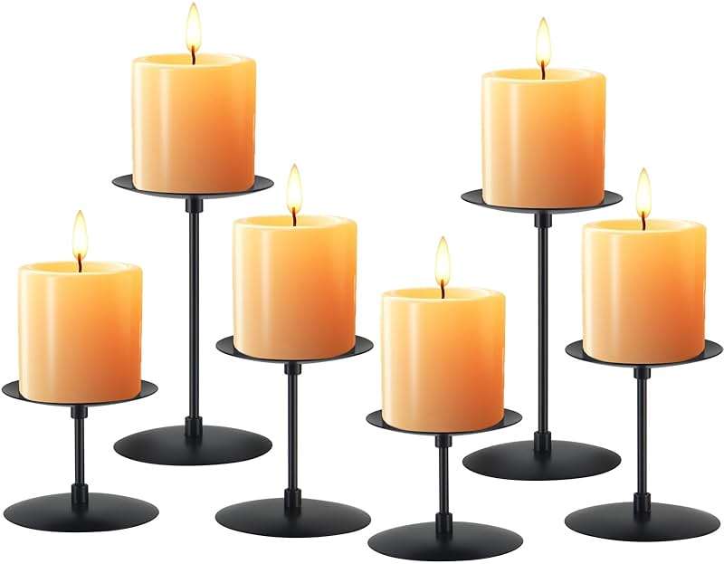 Lunhoo Set of 6 Candle Holders, Metal Pillar Candle Stand for Tabletop Wedding Party Event Birthday Anniversary (Black) - Image 1