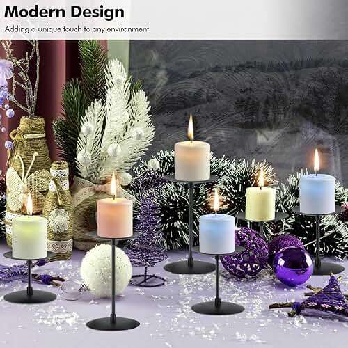 Lunhoo Set of 6 Candle Holders, Metal Pillar Candle Stand for Tabletop Wedding Party Event Birthday Anniversary (Black) - Image 2