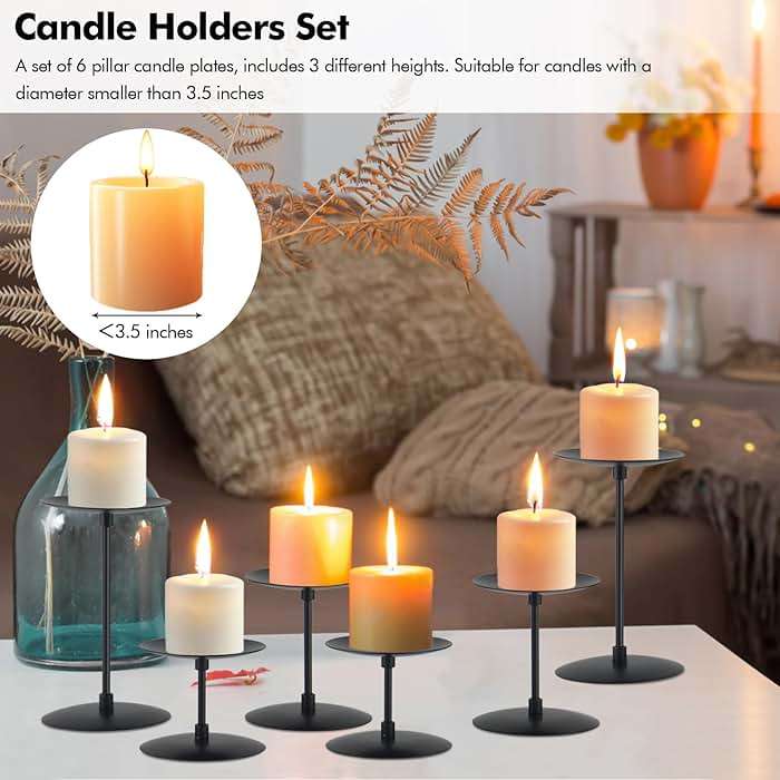 Lunhoo Set of 6 Candle Holders, Metal Pillar Candle Stand for Tabletop Wedding Party Event Birthday Anniversary (Black) - Image 4