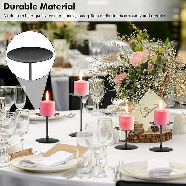 Lunhoo Set of 6 Candle Holders, Metal Pillar Candle Stand for Tabletop Wedding Party Event Birthday Anniversary (Black) - Image 5