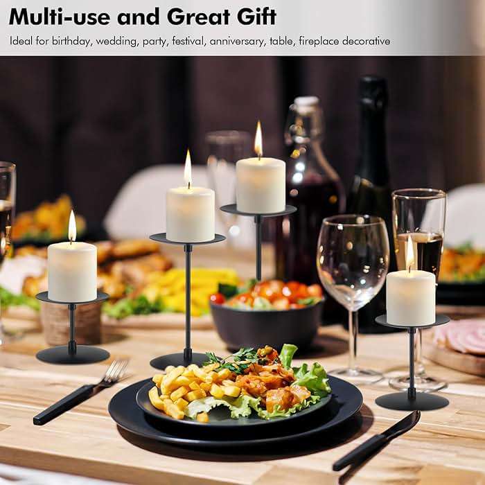 Lunhoo Set of 6 Candle Holders, Metal Pillar Candle Stand for Tabletop Wedding Party Event Birthday Anniversary (Black) - Image 6