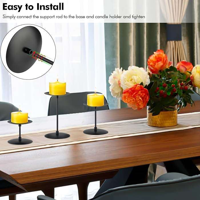 Lunhoo Set of 6 Candle Holders, Metal Pillar Candle Stand for Tabletop Wedding Party Event Birthday Anniversary (Black) - Image 7
