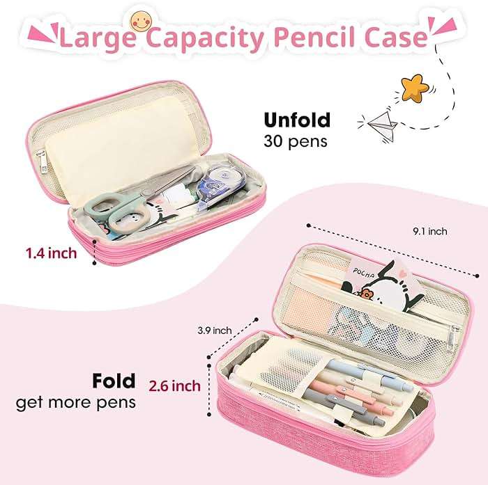 GIFTOXO Pencil Bag, Pencil Case for Girls Women, Preppy Pencil Case, Large Initial Pencil Pouch with Zipper, Back to School Supplies, Aesthetic Pen Case Box for Kids Teen Girls - A(Pink) - Image 3