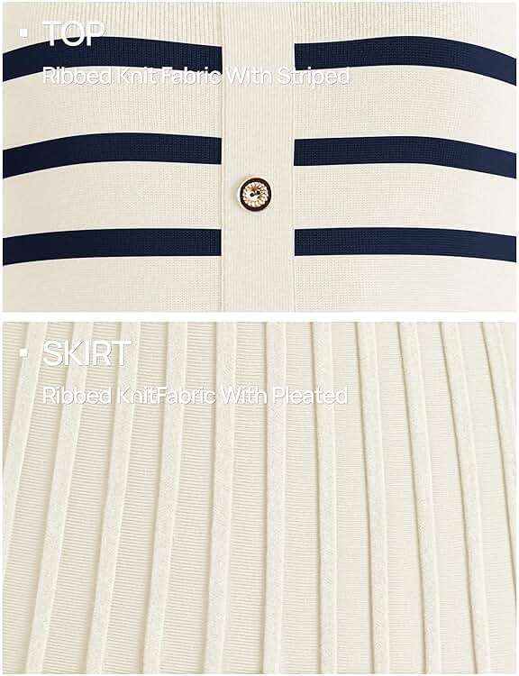ZESICA Women's 2026 Casual Striped Midi Dress Crewneck Short Sleeve Button Ribbed Knit Swing Pleated A Line Dresses - Image 6