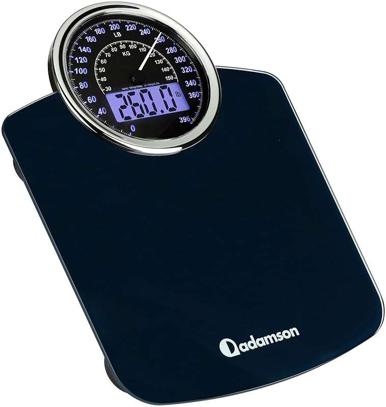 Adamson Hybrid Bathroom Scale for Body Weight - 2-in-1 Analog & Digital Display, Accurate Weight Scale Up to 400 lbs, Backlit LCD, Wide Tempered Glass Platform, 3 AAA Batteries Included - Image 1