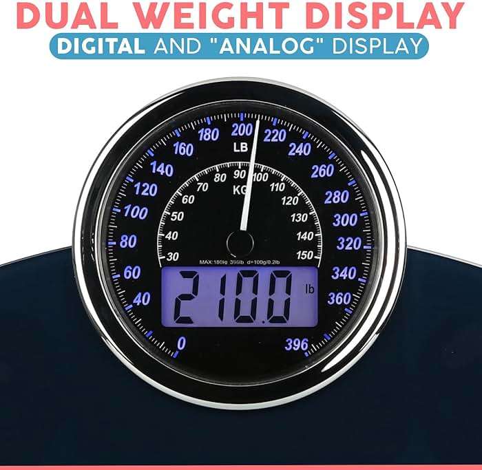 Adamson Hybrid Bathroom Scale for Body Weight - 2-in-1 Analog & Digital Display, Accurate Weight Scale Up to 400 lbs, Backlit LCD, Wide Tempered Glass Platform, 3 AAA Batteries Included - Image 3