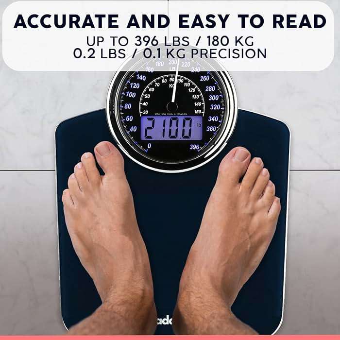 Adamson Hybrid Bathroom Scale for Body Weight - 2-in-1 Analog & Digital Display, Accurate Weight Scale Up to 400 lbs, Backlit LCD, Wide Tempered Glass Platform, 3 AAA Batteries Included - Image 5