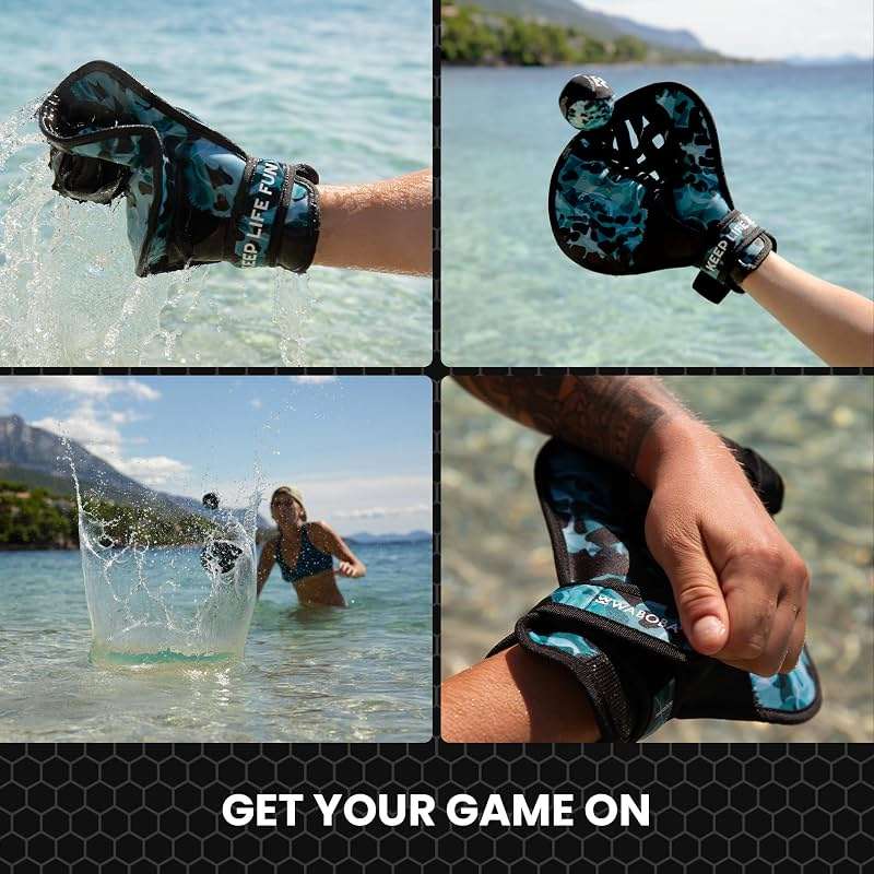 Waboba Catch Water Gloves Pro Water Bouncing Ball Set - for Beach Games & Swimming Pool Toys – 2 Baseball Style Mitts for Catching Water Balls – One Size Ambidextrous Design, Black - Image 3