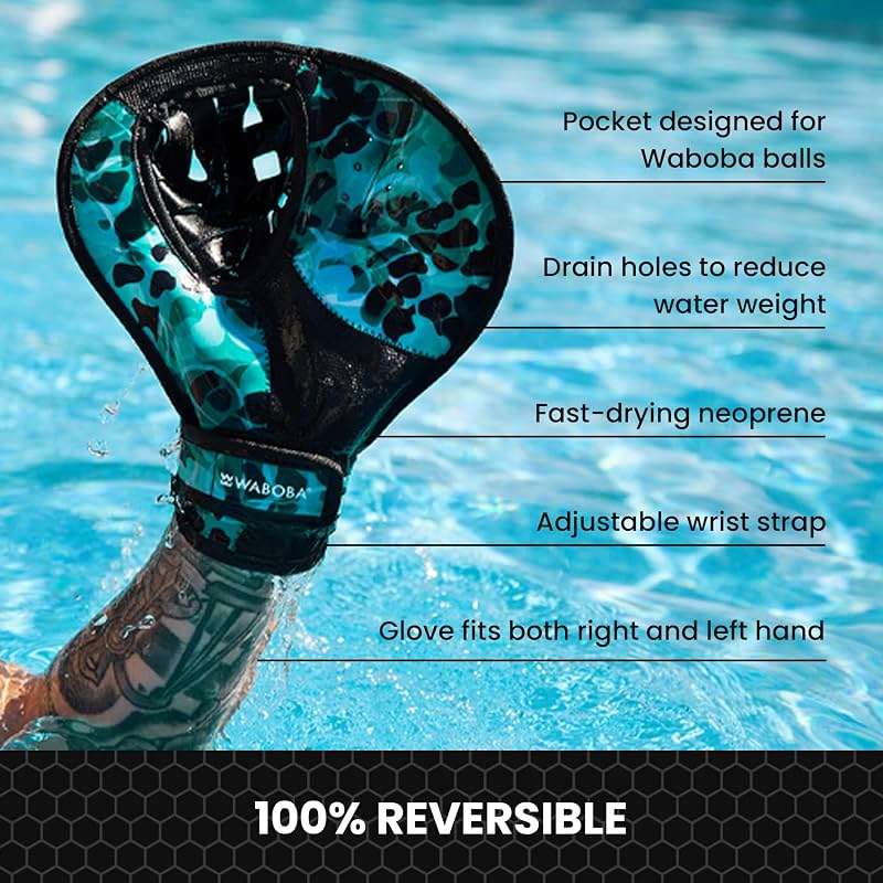 Waboba Catch Water Gloves Pro Water Bouncing Ball Set - for Beach Games & Swimming Pool Toys – 2 Baseball Style Mitts for Catching Water Balls – One Size Ambidextrous Design, Black - Image 4