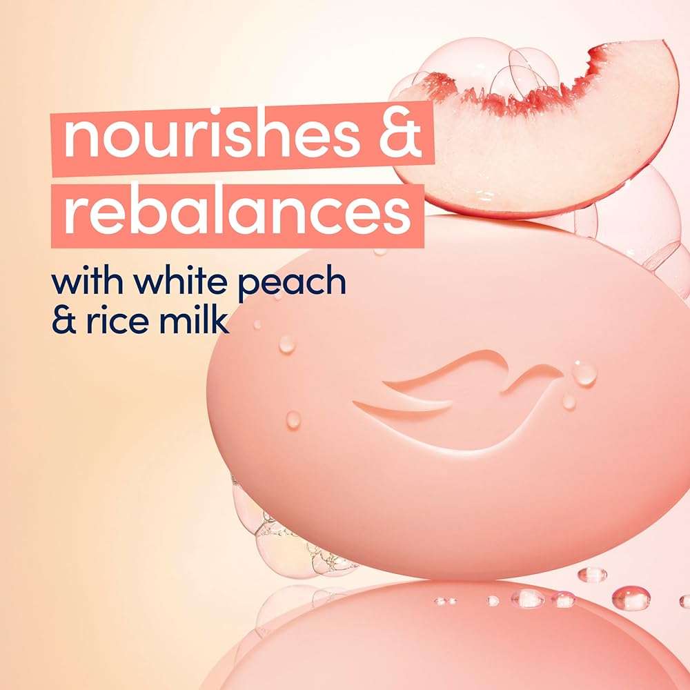 Dove Beauty Bar Soap Rebalancing White Peach & Rice Milk, 14 Count for a Nourished and Moisturized Skin, with ¼ Moisturizing Cream Plant-Based Formula, 3.75 oz - Image 2