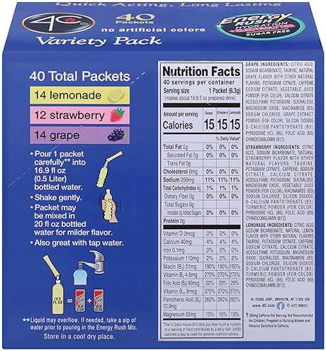 4C Energy Rush PSD with Electrolytes Variety Pack Stix, 40 ct (14 Lemonade, 12 Strawberry/14 Grape) - Image 2