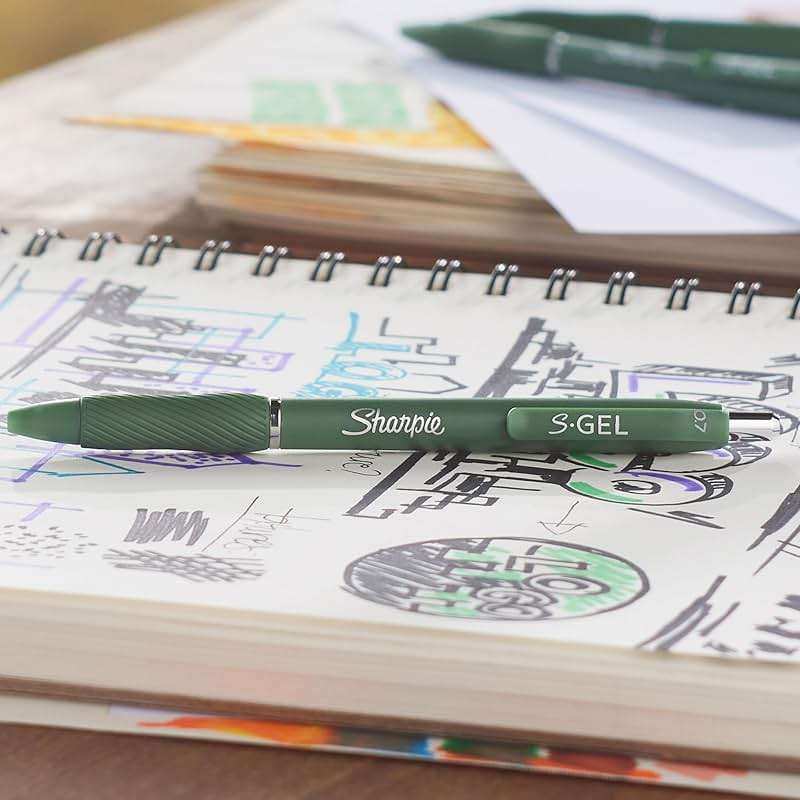 Sharpie S-Gel Gel Pens, Green Barrel, Black Ink, Medium Point (0.7mm), 4 Count - For Home, Office, College, Journaling, Drawing, Note-Taking, Writing - Image 5