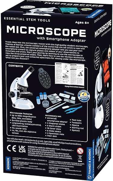 The Thames & Kosmos Microscope Essential STEM Tool with Smartphone Adapter to Capture & View Microscopic Images, Entry-Level Student Science Device, 60x to 600x Magnification & 45 Accessories - Image 2