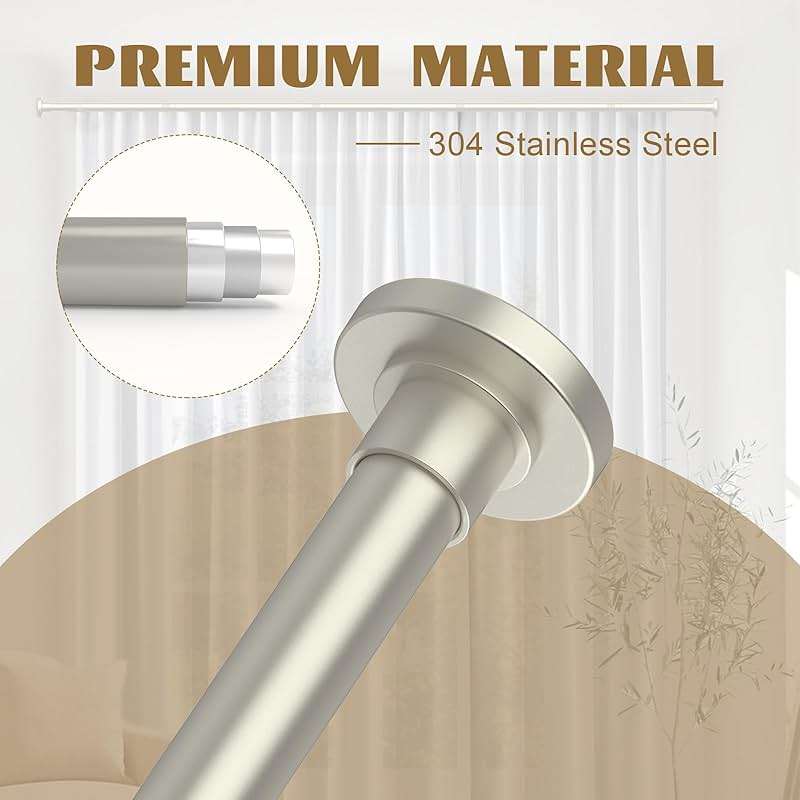 GXOACKJ Brushed Nickel Shower Curtain Rods - 31-80 Inch Spring Tension Shower Rods for Bathroom, Adjustable, No Drilling, No Rust, Stainless Steel - Image 4