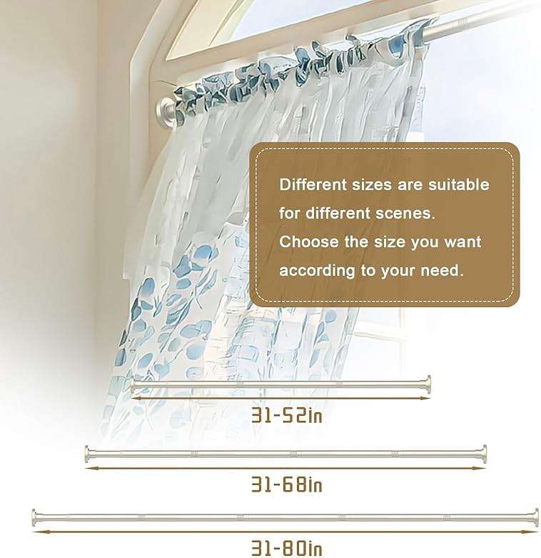 GXOACKJ Brushed Nickel Shower Curtain Rods - 31-80 Inch Spring Tension Shower Rods for Bathroom, Adjustable, No Drilling, No Rust, Stainless Steel - Image 6