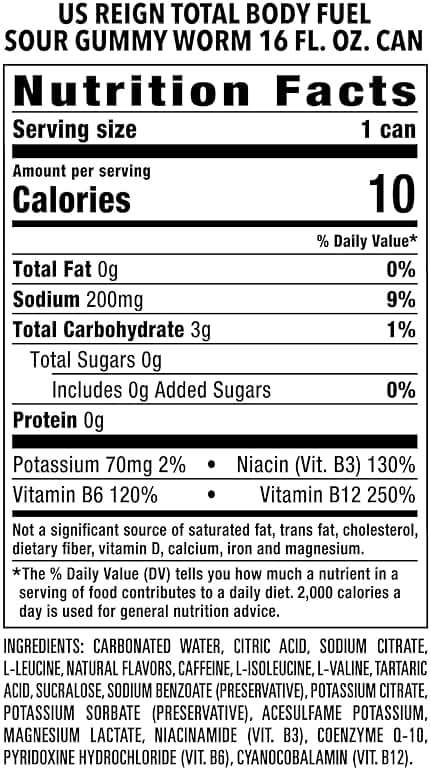 Reign Total Body Fuel, Sour Gummy Worm, Fitness & Performance Drink, 16 Fl Oz (Pack of 12) - Image 2