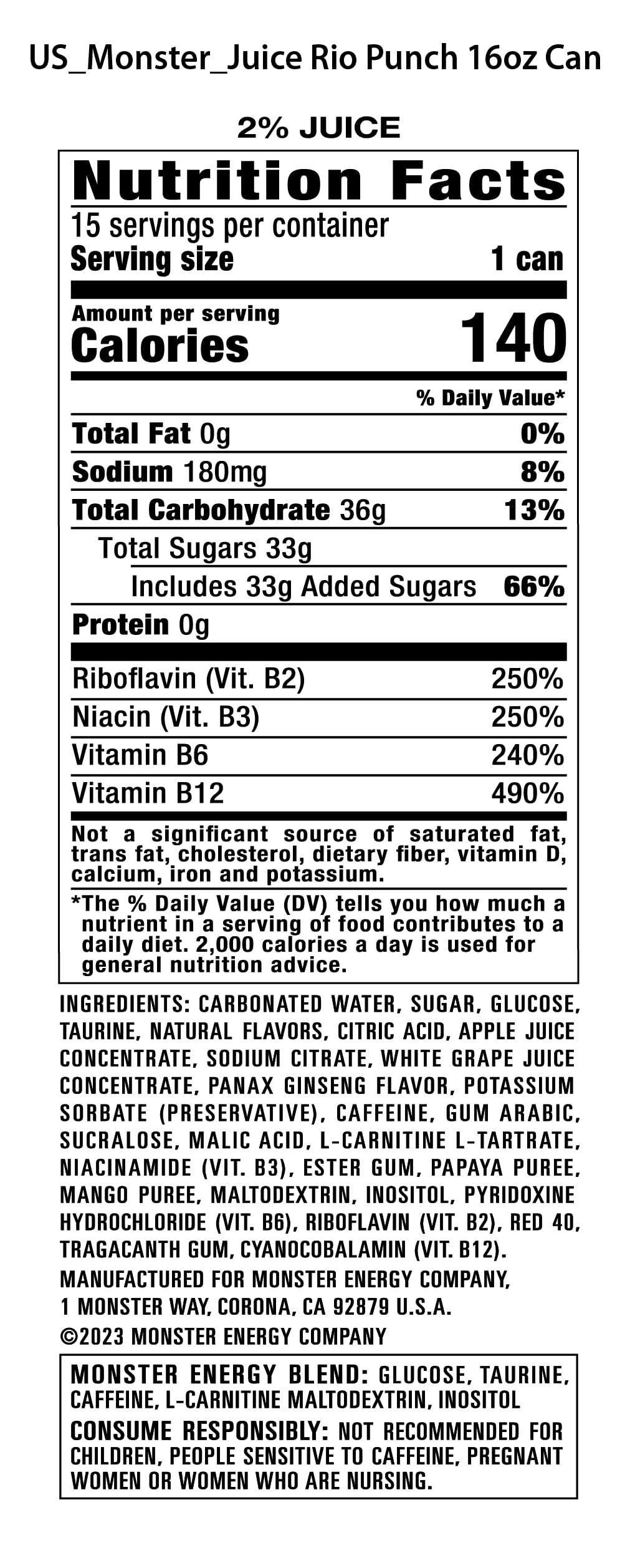 Monster Energy Juice Rio Punch, Energy Drink, 16 Ounce | Energy + Juice, Pack of 15 - Image 2