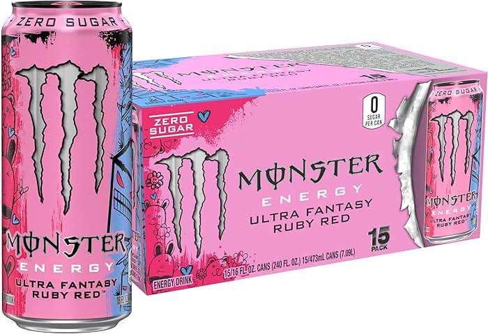 Monster Energy Ultra Fantasy Ruby Red, Sugar Free Energy Drink, 16 Ounce (Pack of 15) - Image 1