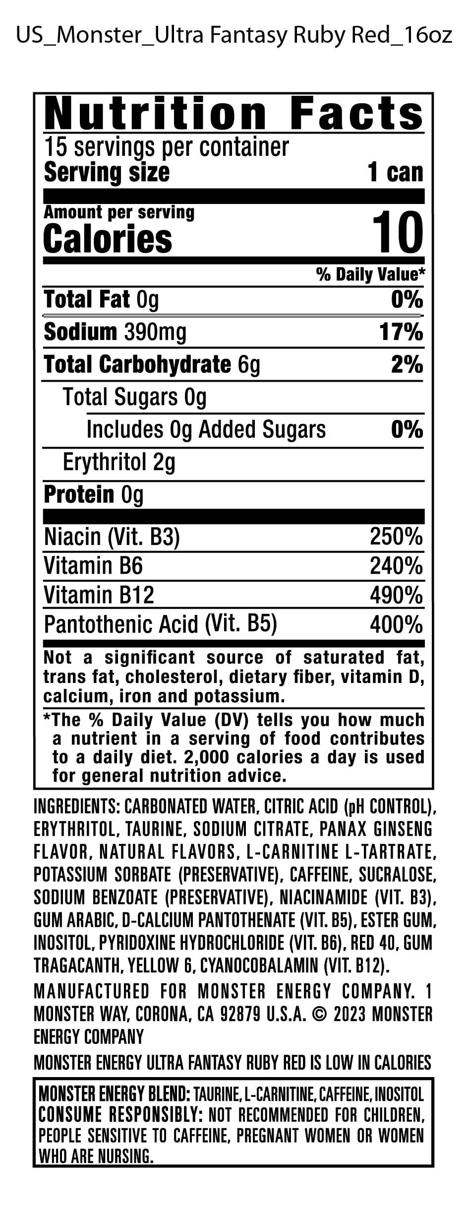 Monster Energy Ultra Fantasy Ruby Red, Sugar Free Energy Drink, 16 Ounce (Pack of 15) - Image 2