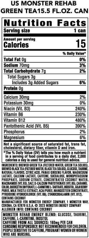 Monster Energy Rehab Green Tea + Energy, Energy Drink 15.5 Ounce | Energy Iced Tea, Pack of 15 - Image 2