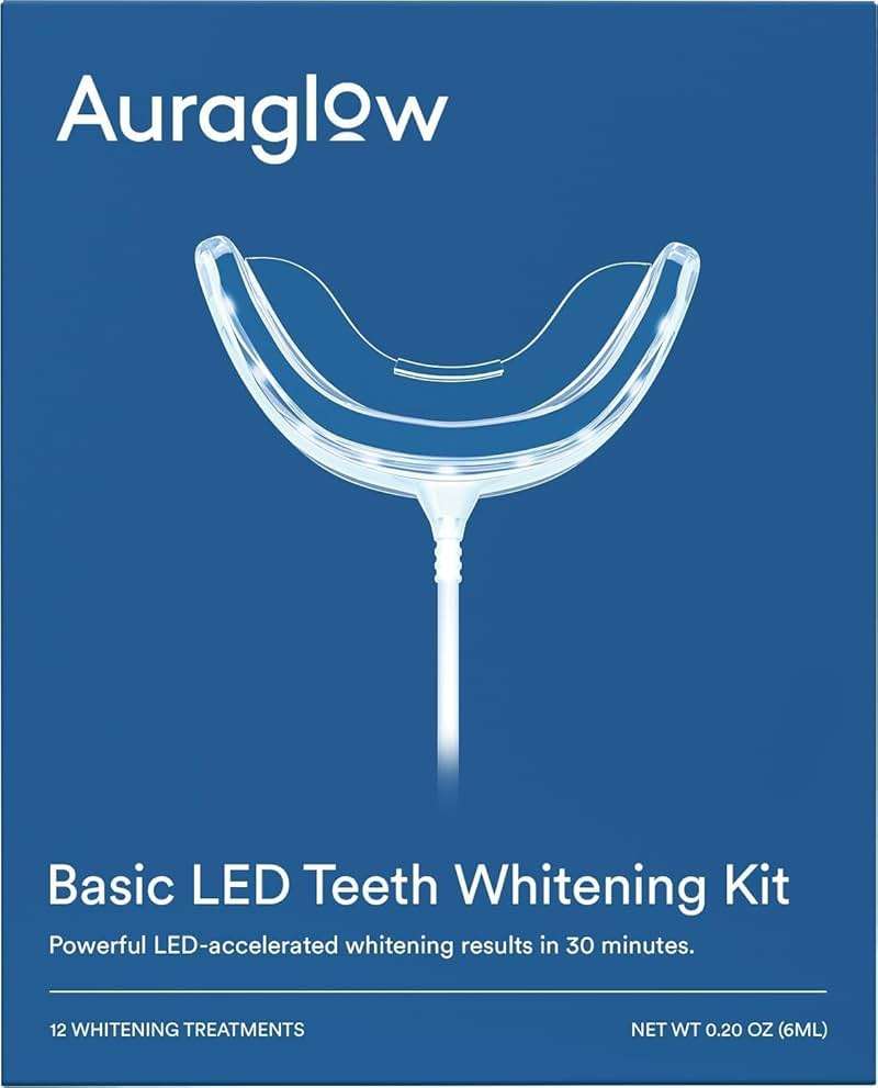 Auraglow Plug-in LED Teeth Whitening Kit – Wired Light Device – 35% Carbamide Peroxide Gel – 12 Treatments – at-Home Tooth Whitening System – Enamel-Safe at-Home Whitening for Coffee & Tea Stains - Image 1