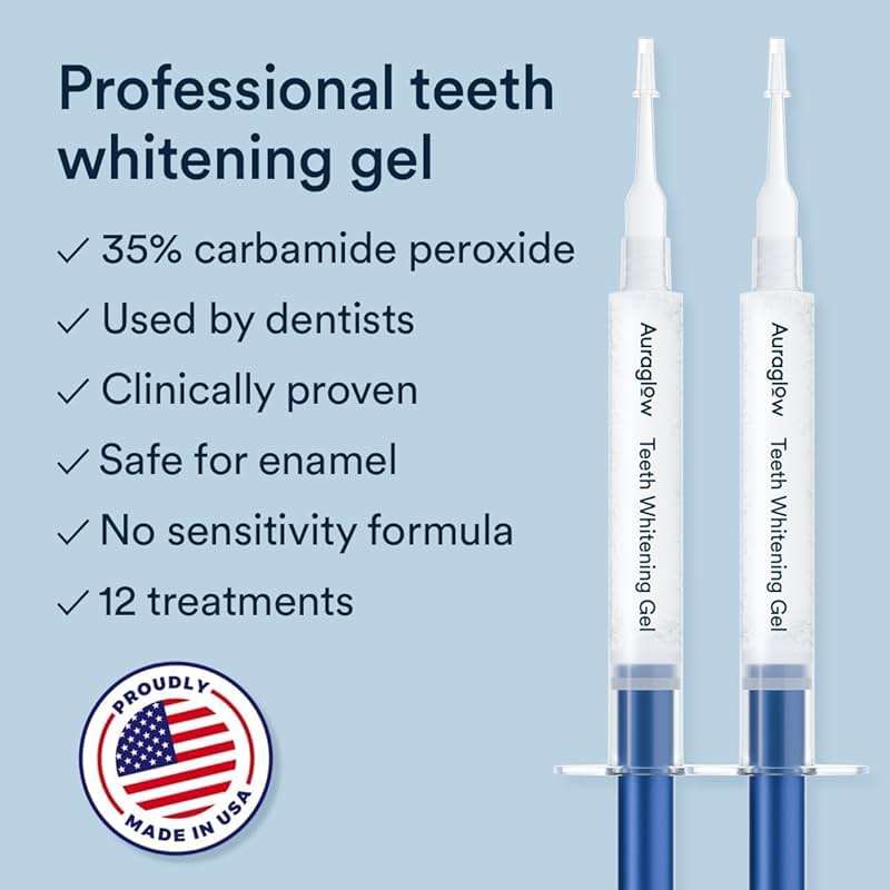 Auraglow Plug-in LED Teeth Whitening Kit – Wired Light Device – 35% Carbamide Peroxide Gel – 12 Treatments – at-Home Tooth Whitening System – Enamel-Safe at-Home Whitening for Coffee & Tea Stains - Image 3
