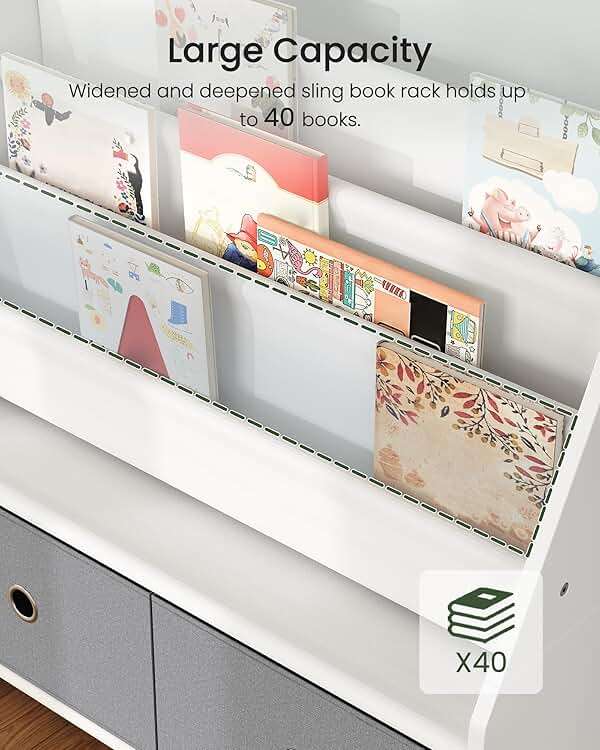 CHOEZON Kids Bookshelf and Toy Storage, 4 Tier Large Capacity Kids Book Rack, Sling Kid Bookcase, for Kids Room, Nursery, Playroom, White and Gray MCW06WT - Image 5