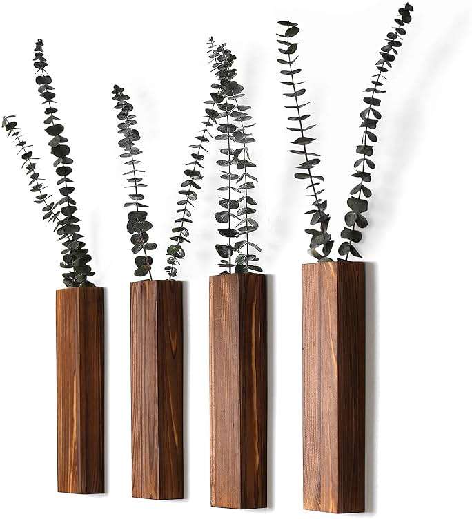 Sawoake Wooden Wall Planter Set of 4 - Modern Home Decor for Living Room, Bedroom, Bathroom - Walnut Finish Planter for Dried Flowers, Faux Greenery, Indoor Plants - Image 1