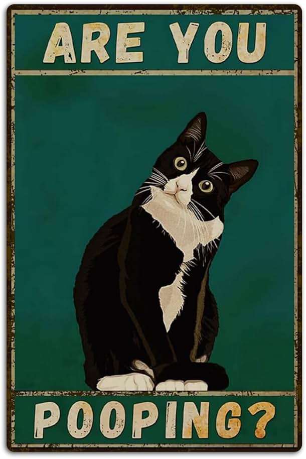Fmcmly Vintage Tuxedo Cat Decor 8x12 Inch,Are You Pooping?Cute Room Decor Metal Posters,Bathroom Wall Art Signs,Gift for Cat Lovers - Image 1