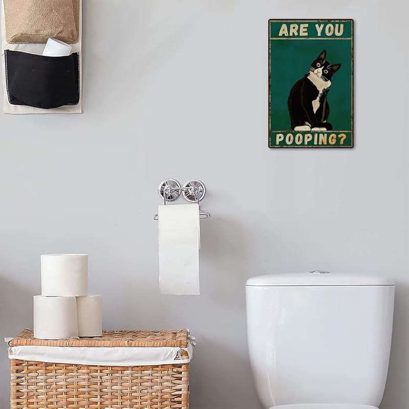 Fmcmly Vintage Tuxedo Cat Decor 8x12 Inch,Are You Pooping?Cute Room Decor Metal Posters,Bathroom Wall Art Signs,Gift for Cat Lovers - Image 2